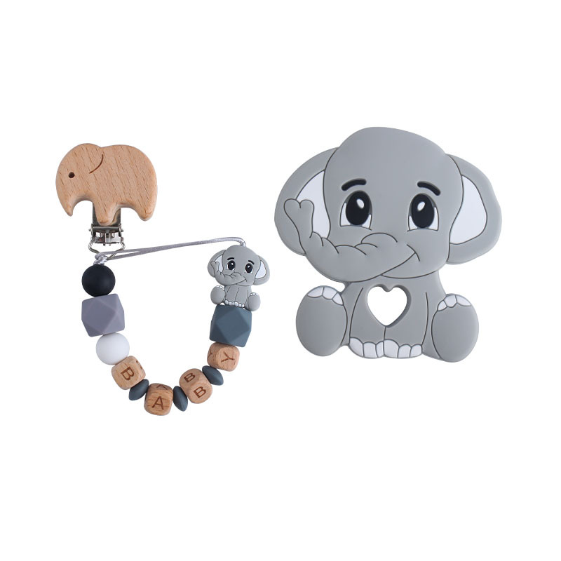 New Beech elefante chupete clip Beech carta bebé nombre elefante silicona mordedor molar juguete