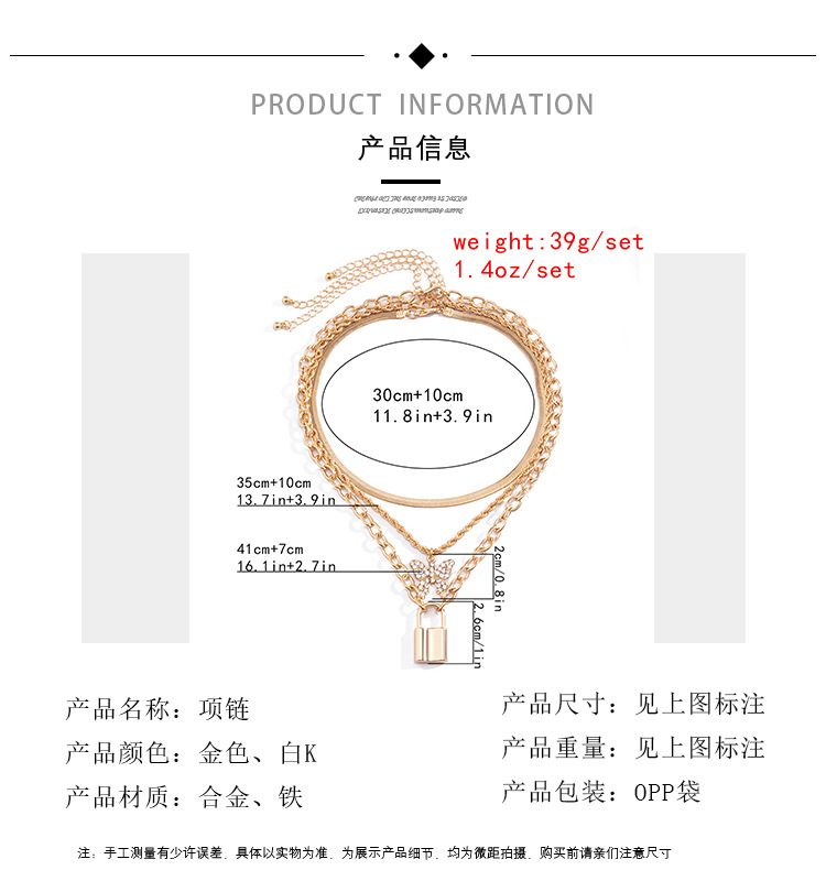 Collar De Bloqueo De Mariposa De Diamantes De Borla De Múltiples Capas Simple display picture 1