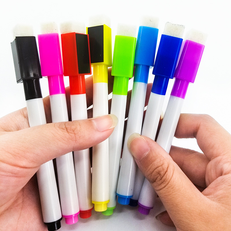 厂家直销磁性白板笔带刷可擦写纤维笔头彩色儿童环保记号黑板笔