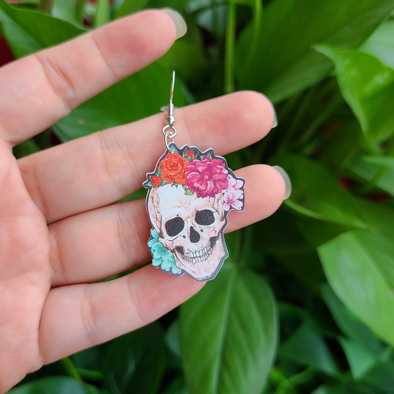 Arylic Material Halloween Festival 1 Pair Halloween Basic Skull Patchwork Arylic Drop Earrings