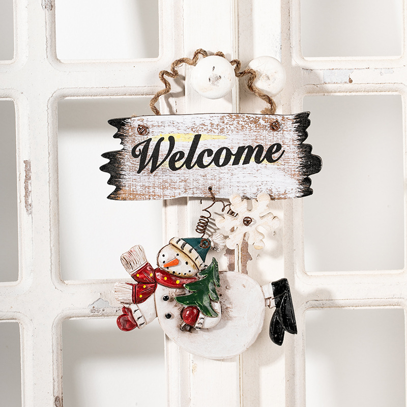Navidad bienvenida muñeco de nieve pequeña puerta de anillo colgante de pared colgante de árbol de Navidad decoración de Navidad colgante de bienvenida