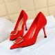 998-8 Korean fashion women's shoes slim heel suede shallow mouth pointed metal buckle sexy thin club high heel single shoes