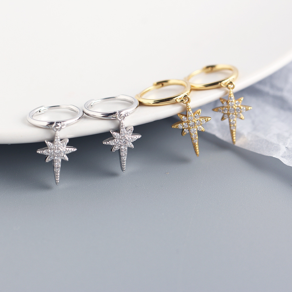 Daily Occasion 925 Sterling Silver Material 1 Pair 925 Sterling Silver Rhinestones Star Drop Earrings