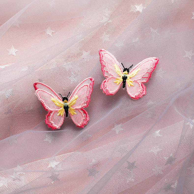 Lightweight Butterfly Double-layer Butterfly Three-dimensional Embroidery Color Butterfly Earrings 925 Silver Needle Earrings Wholesale Nihaojewelry display picture 21