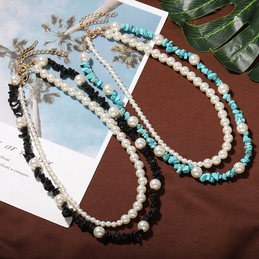 Double-layer Pearl Stone Trendy Temperament Necklace Street Shooting Fashion Dual-use Crushed Stone Necklace Wholesale Nihaojewelry display picture 7