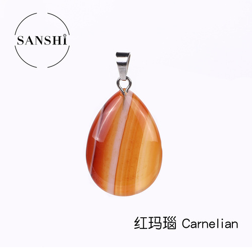Hot wholesale classic small pendant stainless steel buckle multi-color natural stone flat water drop pendant jade small pendant