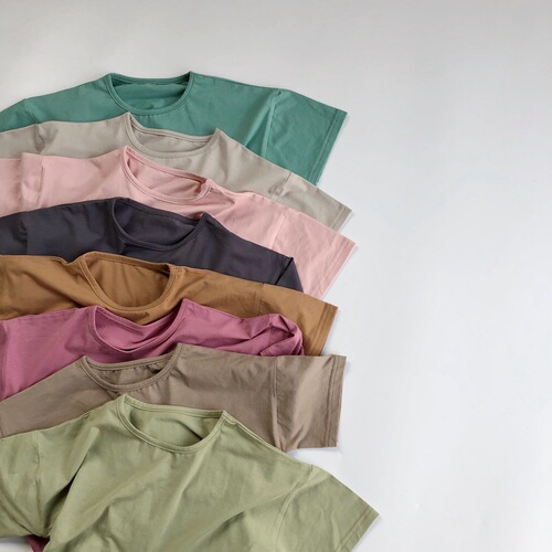 Basic children's short-sleeved T-shirt summer new Korean style multi-color simple and stylish round neck top for boys and girls