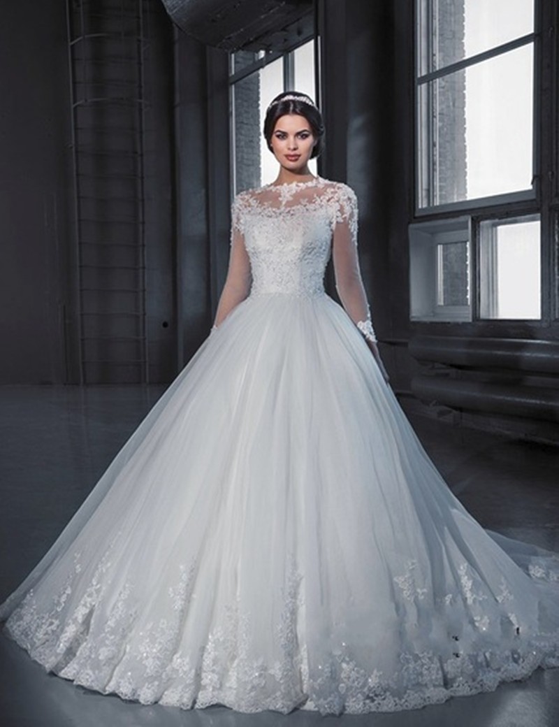 summer lace long-sleeve for bride with a round collar