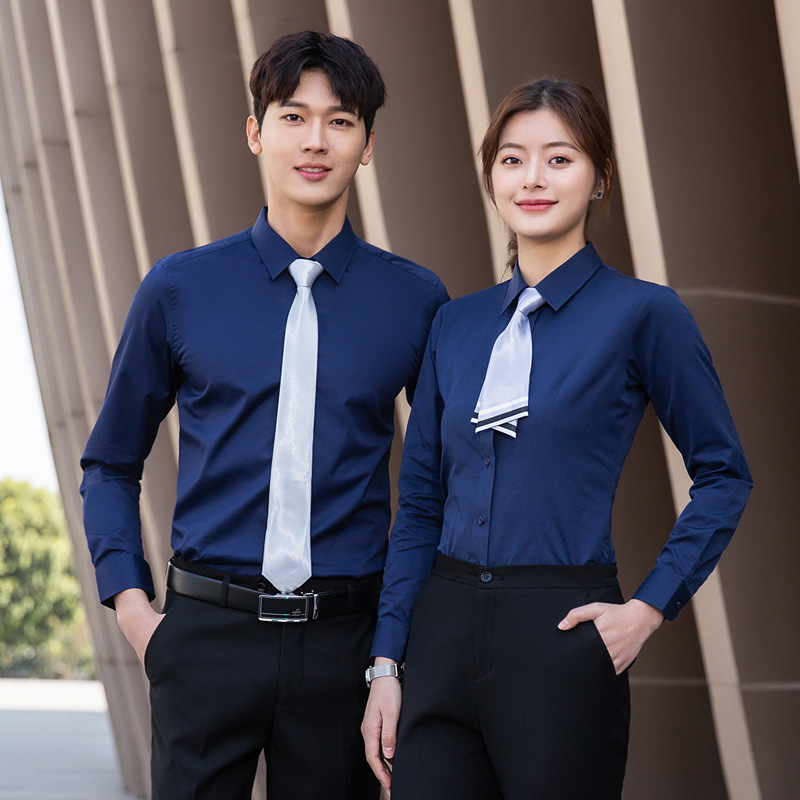 Reading Competition performance clothing adult men's and women's white cotton shirt civil servant Bank work clothes fixed embroidered logo
