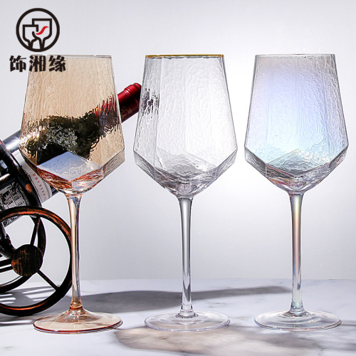 Retro European diamond-shaped hammered red wine glass, champagne glass, crystal glass, goblet, wine glass, dessert wine glass