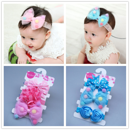 European and American new baby hair accessories cute bow flower headdress decoration toddler baby headband three-piece set wholesale