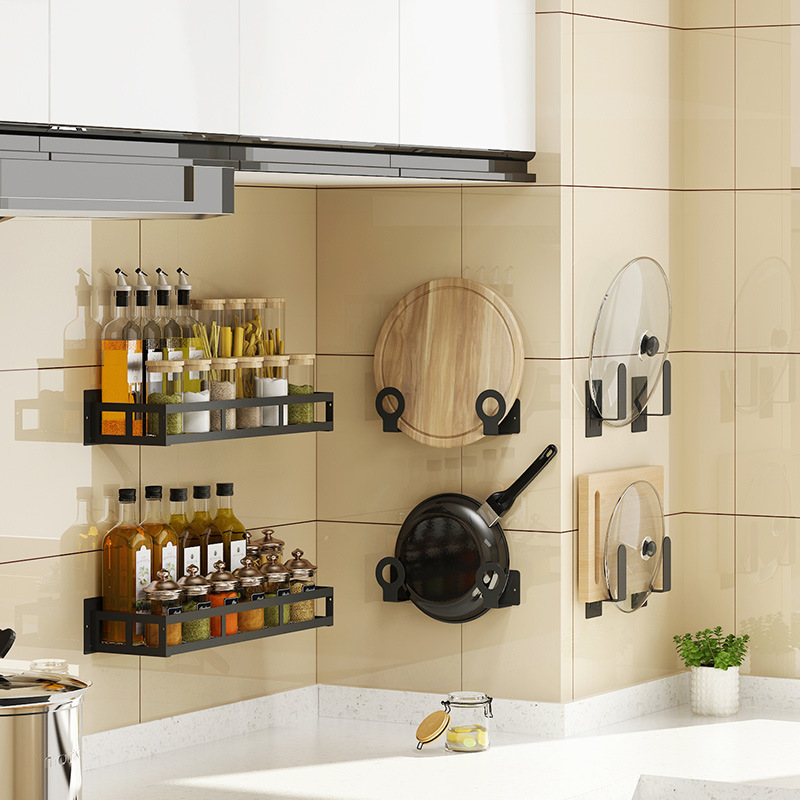 不锈钢厨房置物架菜板案砧板刀架免打孔壁挂式锅盖刀具收纳调料架