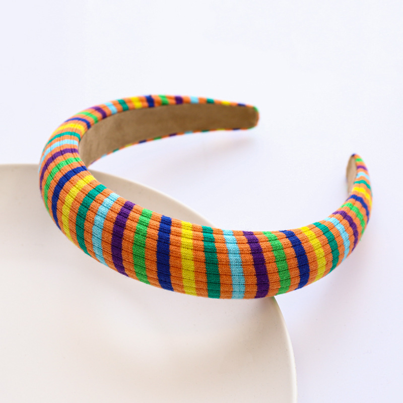 Korean Striped Rainbow-colored Wool Knitted Sponge Headband display picture 5
