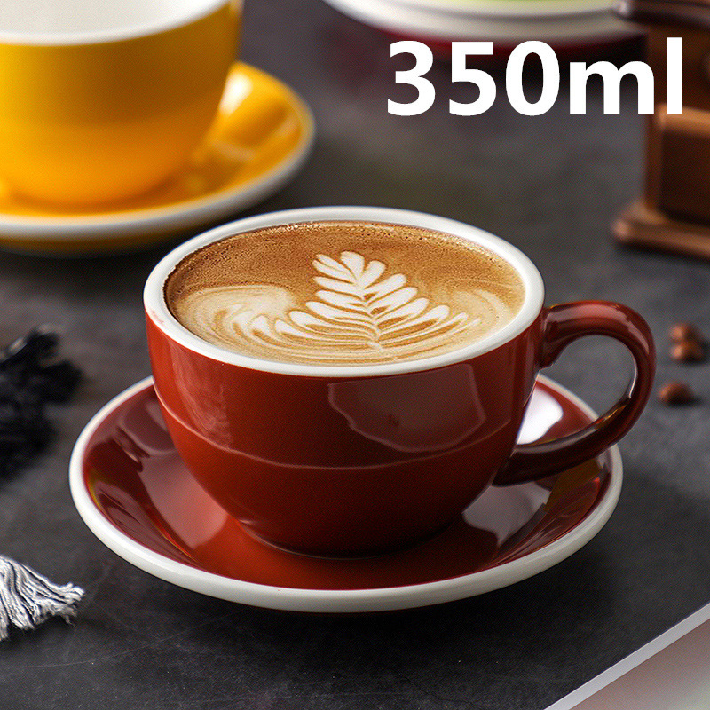 Coffee Cup Set with Saucer 350ml Cappuccino Latte Cup Latte Art Cup Gift Box Portable Italian Style for Outdoor Use