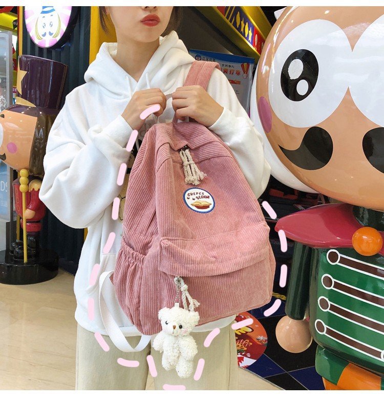 New Fashion Retro Casual Corduroy Student Backpack Cute Cute Bear Bear Campus Bag display picture 6