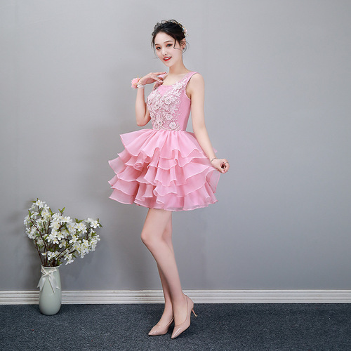 Pink sleeveless princess skirt pengpeng wedding dress performance dress evening dress skirt