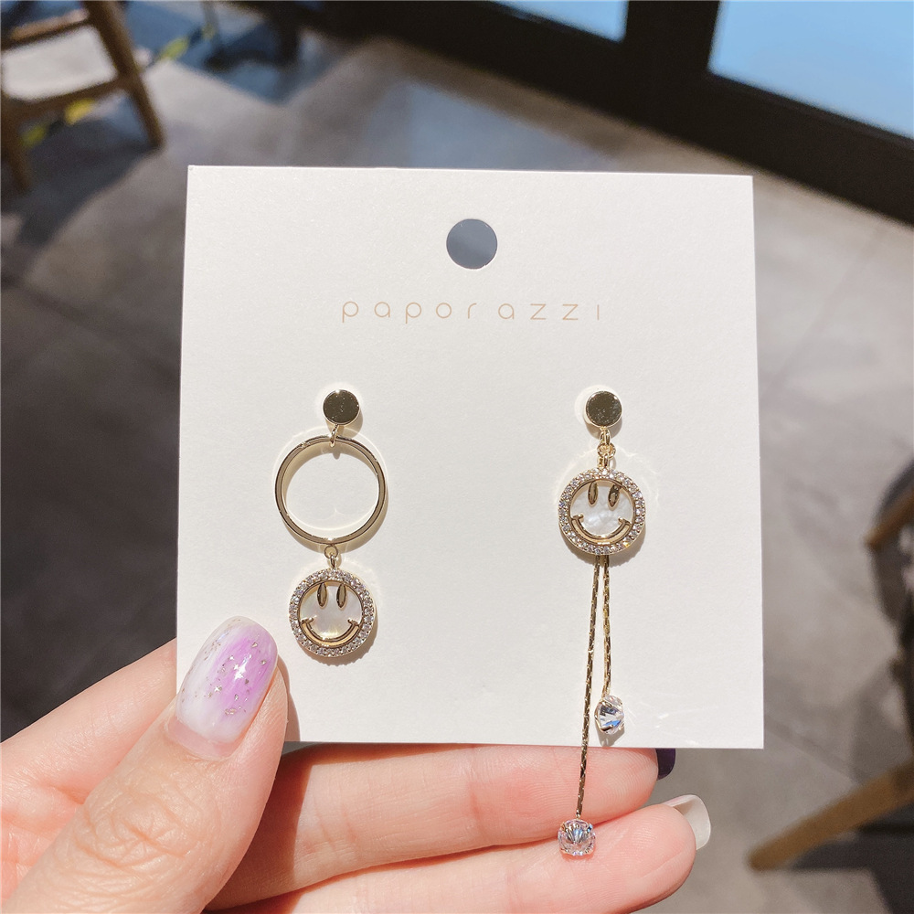 925 Silver Needle Korea Asymmetric Smiley Face Fashion New Trendy Wild Alloy Earrings display picture 6