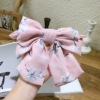 Hairgrip with bow, shiffon cloth, hairpin, hairpins, hair accessory, Korean style, floral print