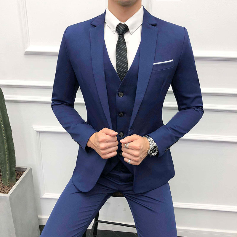 Men's clothing men's groom's suit three piece Korean style slim casual work suit suit men's clothing_voghion.com