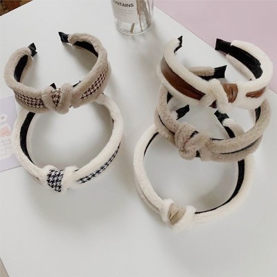秋冬新款皮质毛绒发饰蝴蝶结打结发箍气质头饰韩国毛毛头箍发卡女|ru