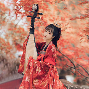 hanfu six meters chest length, big skirt, ancient red dress, ancient Chinese women clothing