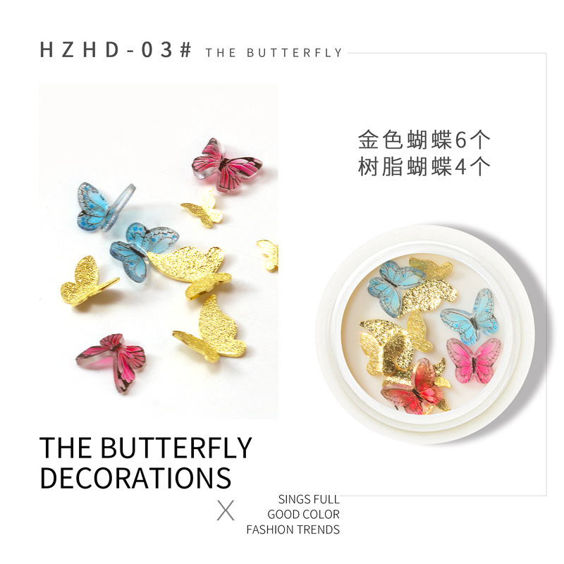 La celebridad en línea Pequeño Libro Rojo Venta caliente mixta manicura mariposa joyería DIY hecho a mano tridimensional mariposa resina metal mariposa