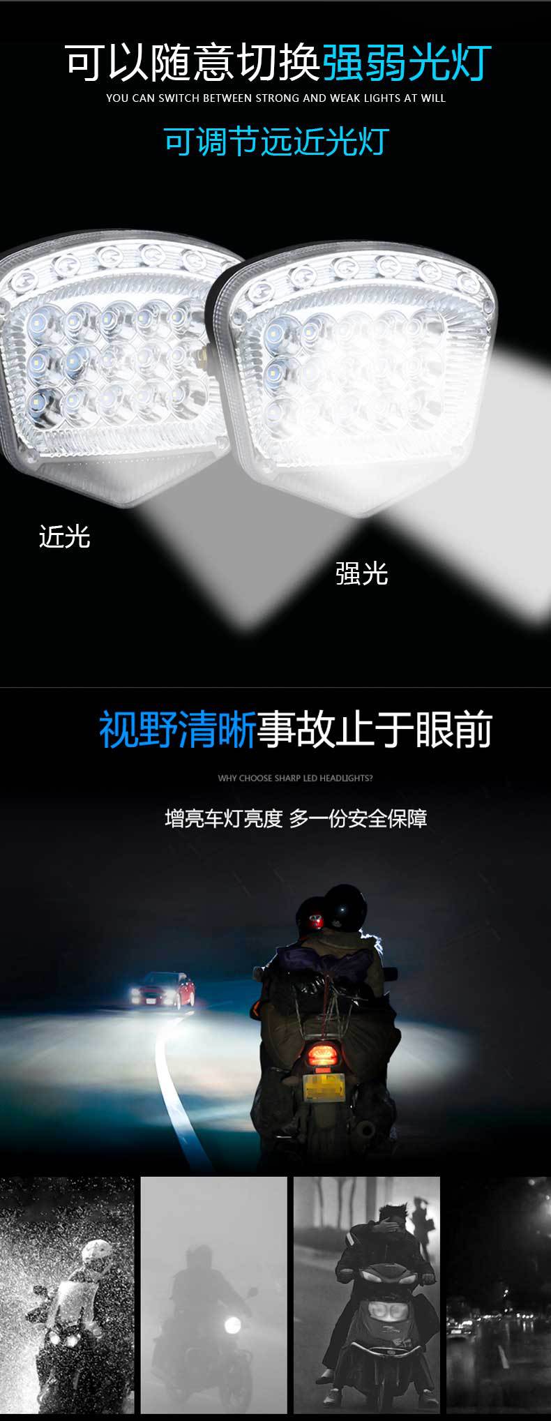Electric Tricycle Headlight Assembly Super Bright Led Electric Car Headlight Battery Car Strong Light Spotlight Waterproof Universal