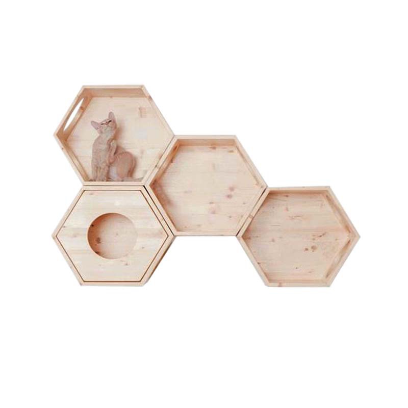 Entrega de una pieza cuatro estaciones gato pared salto plataforma de madera diy gato villa de madera maciza montado en la pared internet celebridad gato escalada marco gato nido