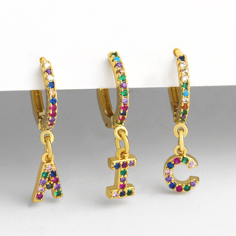 Clip Boucles D&#39;oreilles 26 Boucles D&#39;oreilles Alphabet Micro-set Couleur Zircon Alphabet Clips D&#39;oreilles Femmes display picture 21