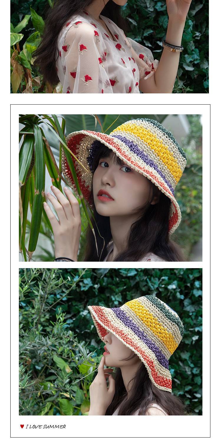 Women's Vacation Stripe Wide Eaves Straw Hat display picture 1