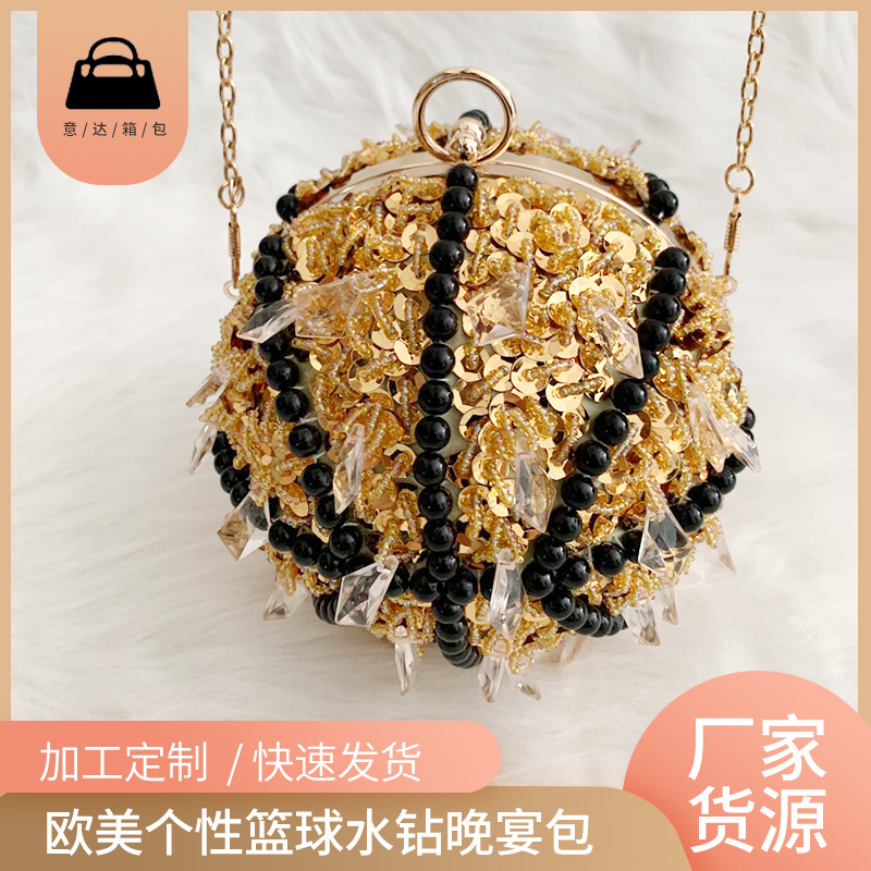 Socialite trendy personalized basketball bag banquet fashion rhinestone handbag round rhinestone dinner makeup women's bag