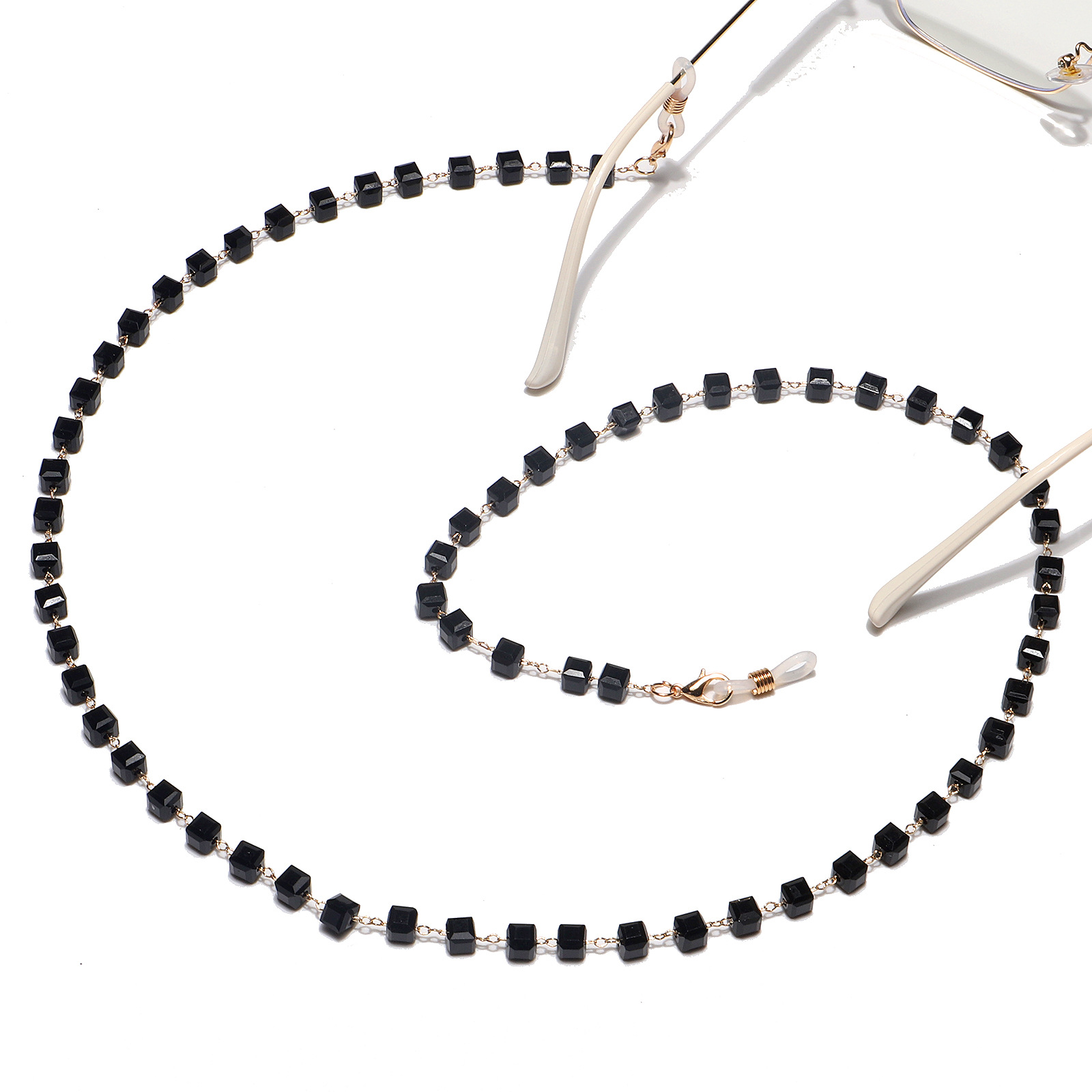 Gold Color Golden Square Crystal Chain Handmade Sun Glasses Chain Travel Fashion Sunglasses Non-slip Lanyard