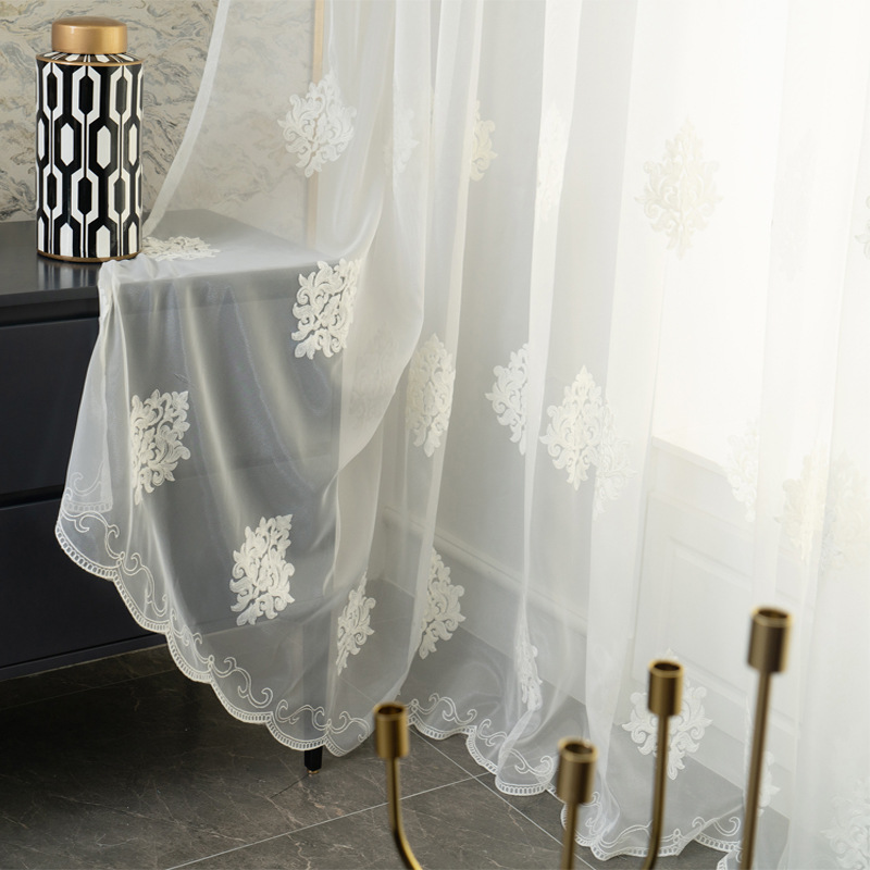 厂家批发刺绣窗帘客厅卧室纱帘北欧窗纱帘成品落地窗飘窗窗纱加工|ms