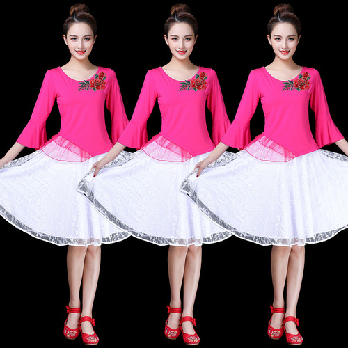 Square Dance Costume New Set 2020 Autumn Modal Bell Bottom Long Sleeve Dance Dress Set Women's Clothing Performance