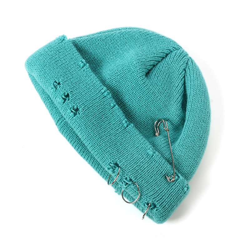 2024 Autumn and winter hole breaking ruffian solid color knitted female trendsetters street yarn versatile styling hat_voghion.com