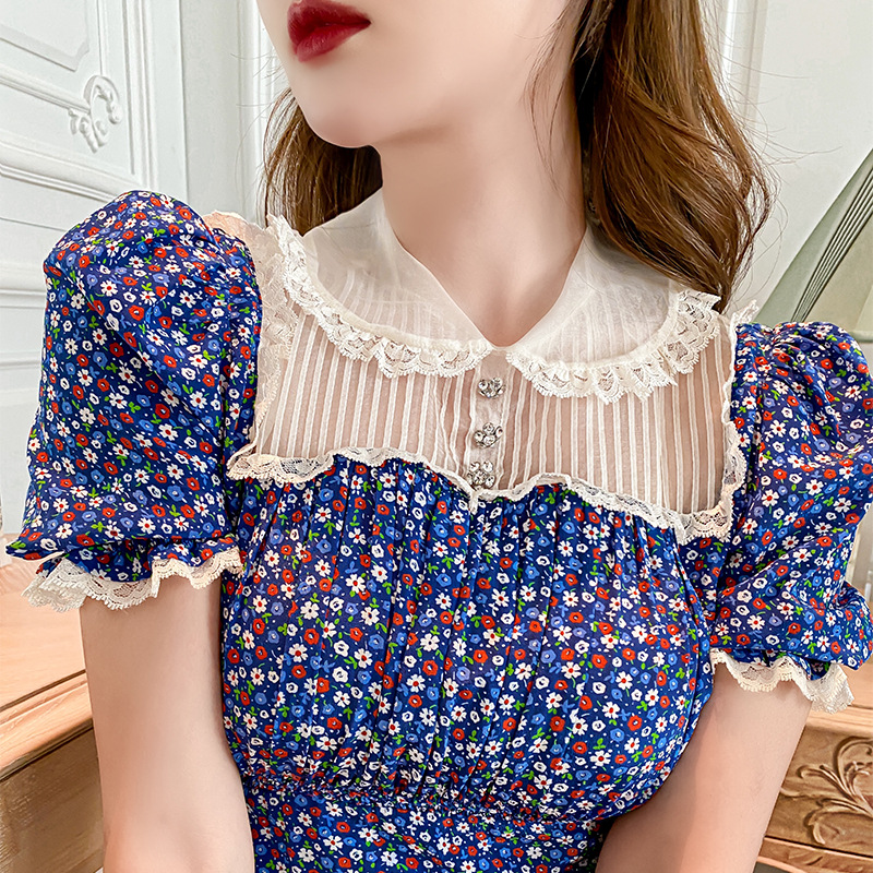 D0131 930K VÁY ĐẦM LIỀN THÂN NỮ CHOTDNG TAY PHỒNG MÙA HÈ PHỤC CỔ CỔ ĐIỂN HỌA TIẾT HOA THỜI TRANG NỮ REN G03 SẢN PHẨM MỚI