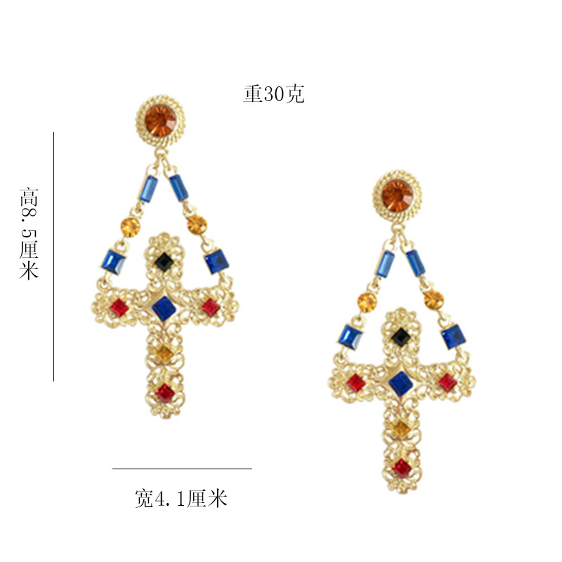 New Style Retro Temperament Baroque Flower Pendant Palace Cross Exaggerated Long Earrings Jewelry Wholesale Nihaojewelry display picture 2