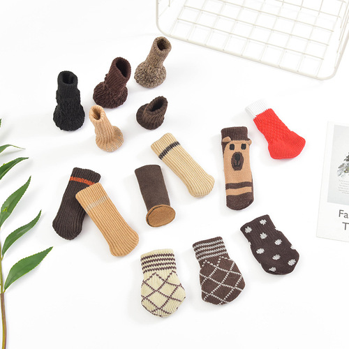 Table leg cover knitted door handle protective cover round bottom table and chair leg cover thickened wear-resistant anti-slip cartoon wool protective pad