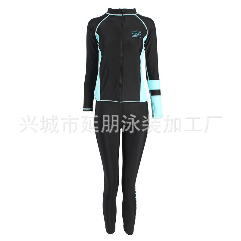 韓版速賣通情侶潛水服泳衣女款拉鏈上衣背心長短褲五件套男三件套