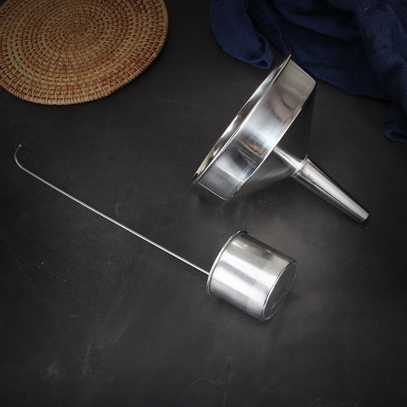 漏斗304不锈钢酒漏斗酒店厨房家用大小口径无磁漏油漏斗带过滤网|ru