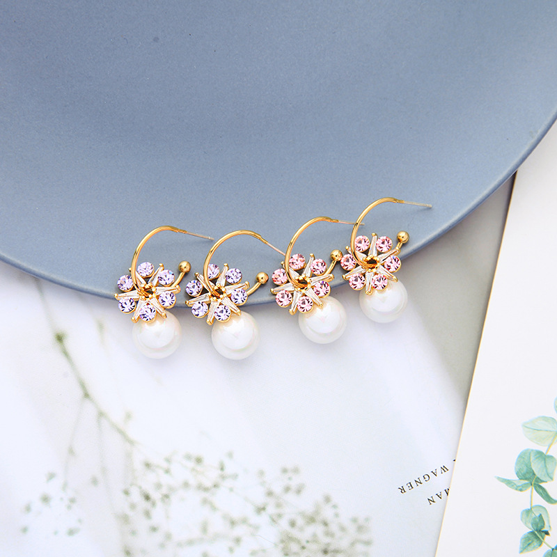 Flower Simple Pearl Korean Niche C-shaped Circle Alloy Earrings display picture 5