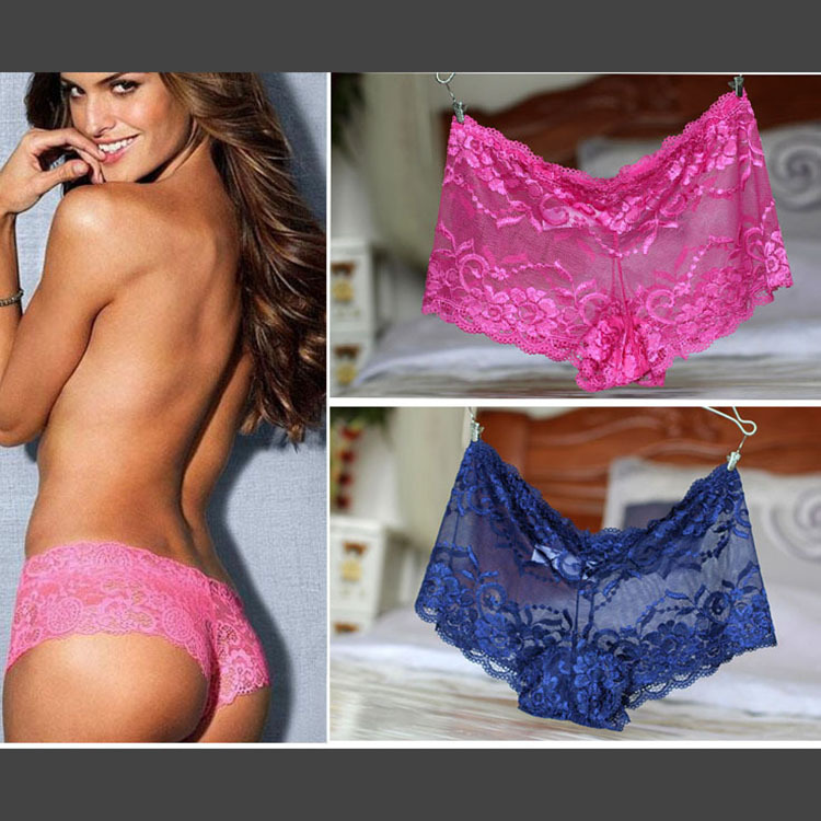 蕾絲半包臀內褲女大碼平角 超薄半透明火辣誘惑顯蜜桃臀檔部純棉