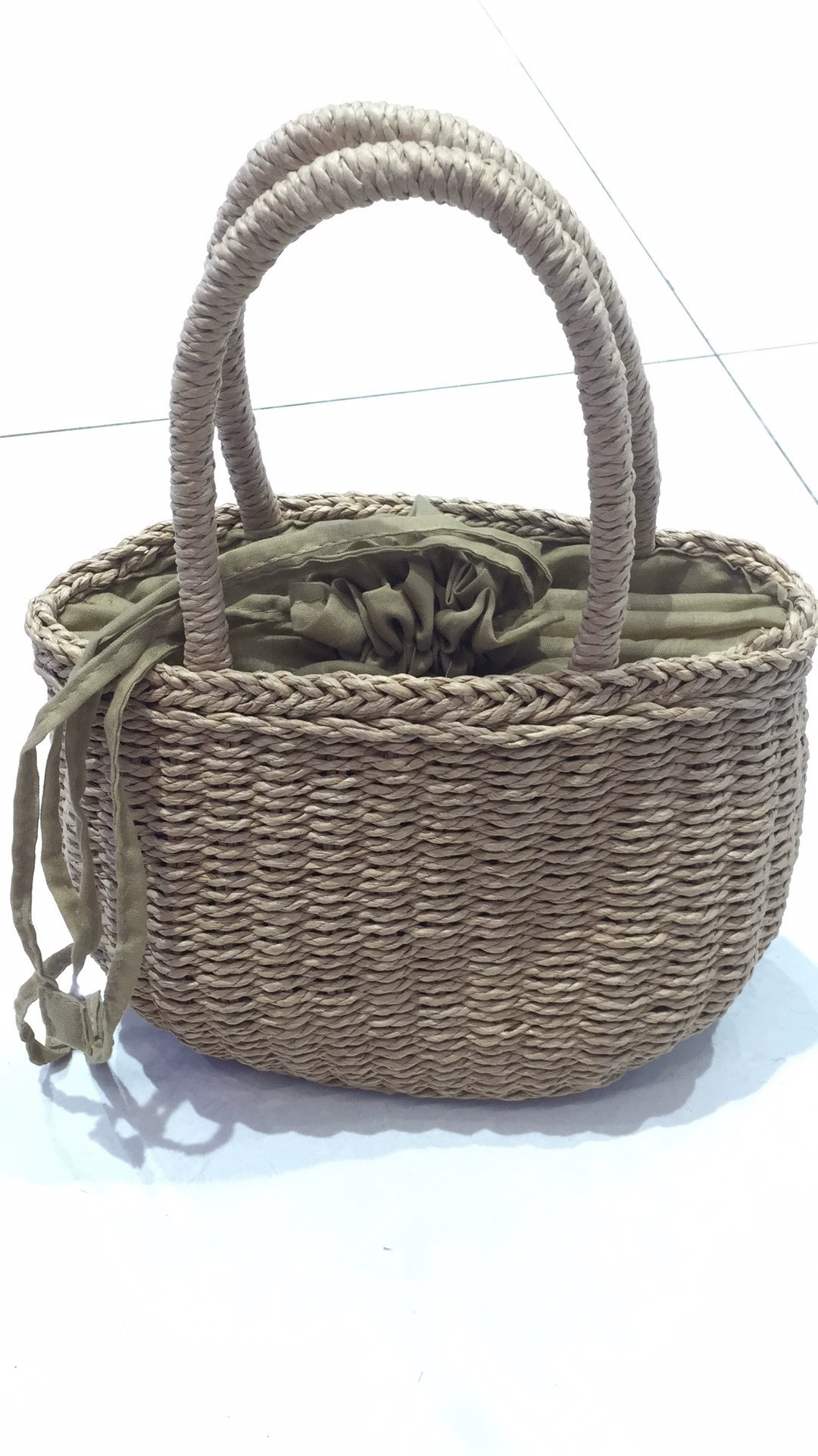 Retro straw bag, beach basket for leisure, Mori