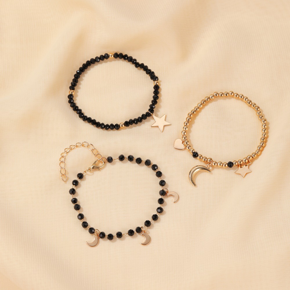 New Fashion Three-piece Bracelet Ladies Handmade Black Beaded Star Moon Bracelet Wholesale Nihaojewelry display picture 7