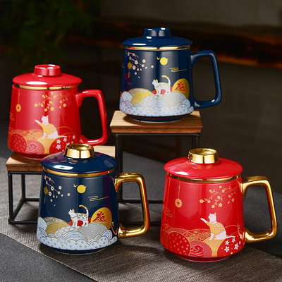 辦公杯景德鎮陶瓷琺琅彩馬克杯描金泡茶喝水杯大容量茶杯LOGO定制