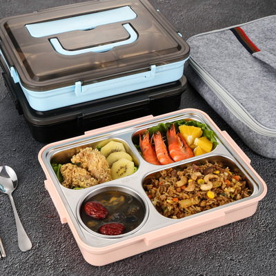 304不锈钢加水保温饭盒便携分隔可带汤学生上班族便当餐盘盒套装