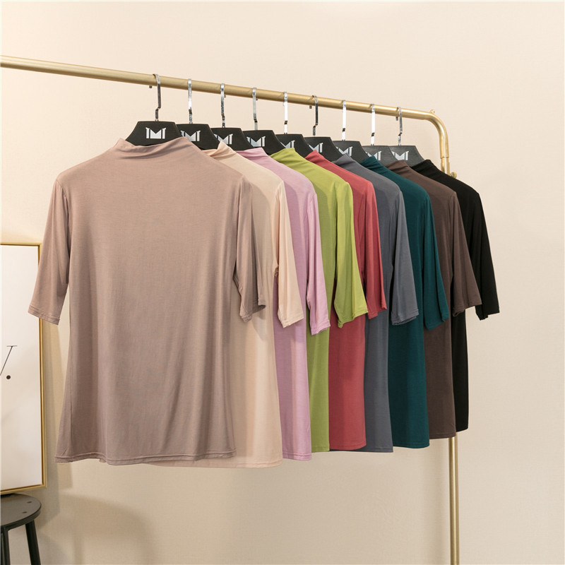Summer New Arrival Half-High Collar Half-Sleeve Base-Layer Shirt Bits Cotton All-Match Top Korean Style Thin Solid Color Half-Sleeve T-Shirt Summer New Arrival Half-High Collar Half-Sleeve Base-Layer Shirt Bits Cotton All-Match Top Korean Style Thin Solid Color Half-Sleeve T-Shirt