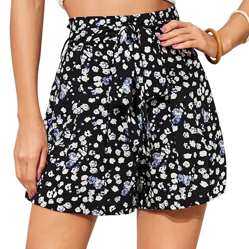 verano nueva moda todo-fósforo dulce negro floral medio largo falda corta al por mayor NSDF416