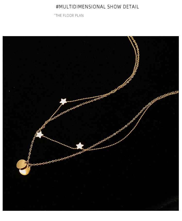 Frosted Round Five-pointed Star Double Clavicle Necklace Titanium Steel Plated 18k Real Gold Wholesale Nihaojewelry display picture 6