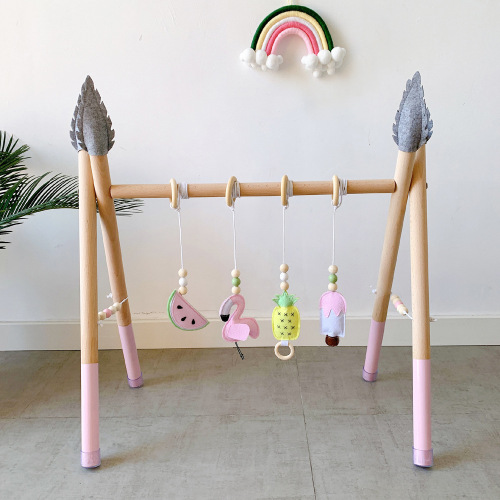 ins decorative Nordic style wooden fitness equipment ornaments newborn baby baby fitness stand children's toys